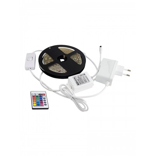 Комплект светодиодной ленты SMD5050-30 LED/м-12 В-7,2 Вт/м-IP20-RGB (3 м), 18 Вт, IR-контроллер TDM