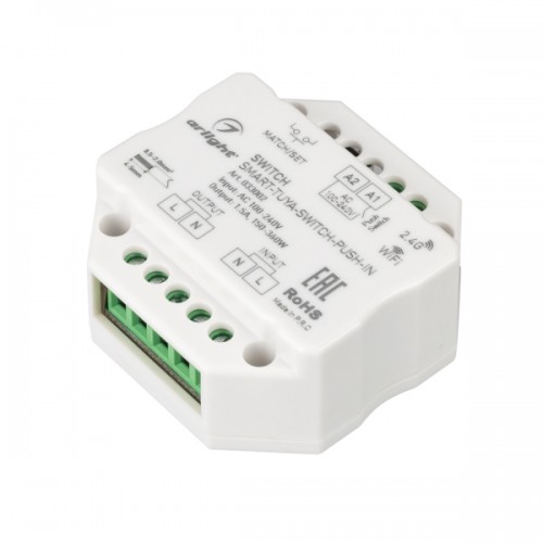 Контроллер-выключатель SMART-TUYA-SWITCH-PUSH-IN (230V, 1.5A, WiFi, 2.4G) (Arlight, IP20 Пластик, 5