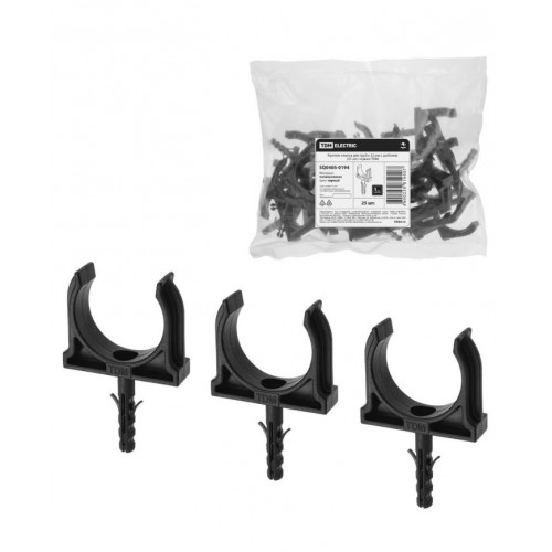 Крепеж-клипса для трубы 32 мм с дюбелем (25 шт.) черная TDM