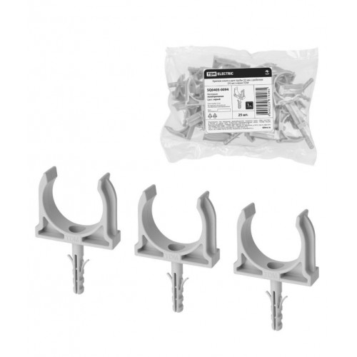 Крепеж-клипса для трубы 32 мм с дюбелем (25 шт.) серая TDM