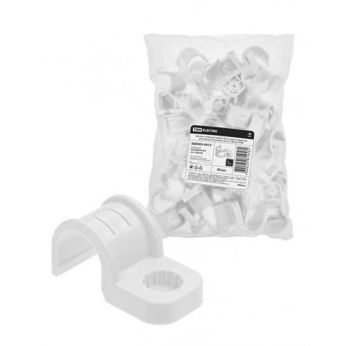 Крепеж-скоба для трубы 20 мм односторонняя для прямого монтажа (50 шт.) белая TDM