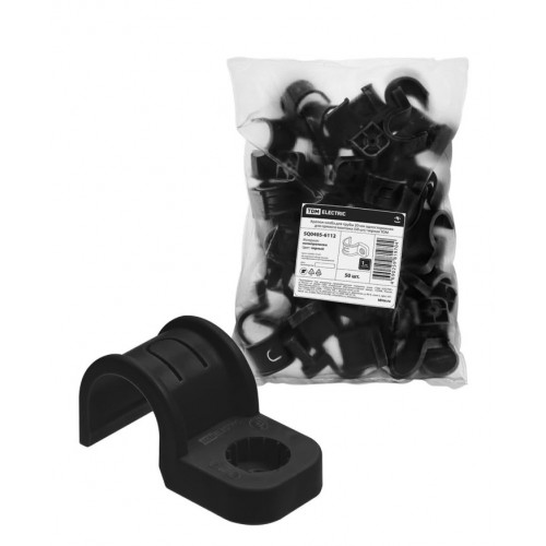 Крепеж-скоба для трубы 20 мм односторонняя для прямого монтажа (50 шт.) черная TDM