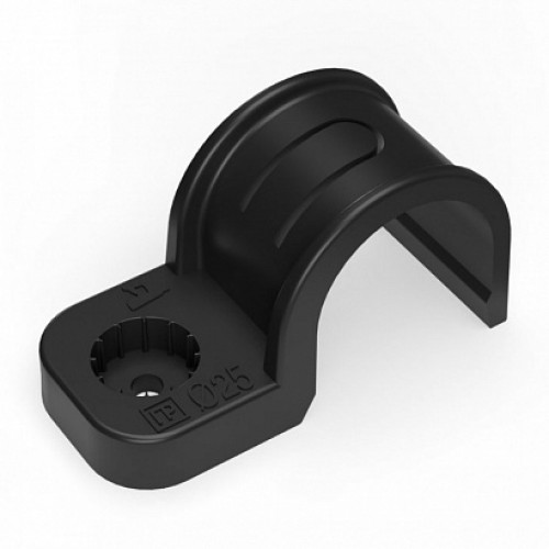 Крепеж-скоба пластиковая одностороння для прямого монтажа черная в п/э д25 (50шт/450шт уп/кор)