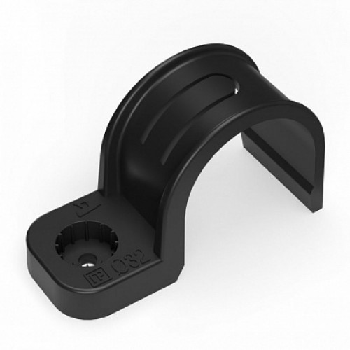 Крепеж-скоба пластиковая одностороння для прямого монтажа черная в п/э д32 (25шт/375шт уп/кор)