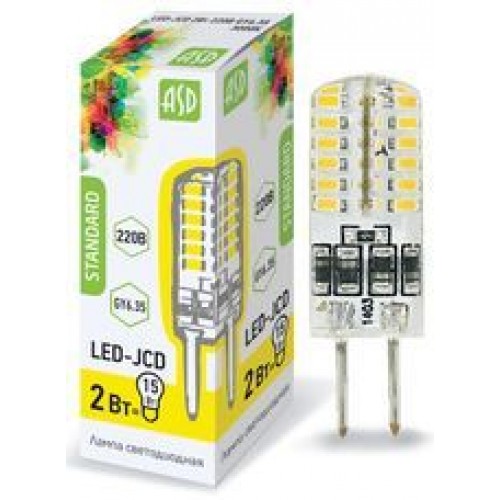 Лампа светодиодная LED-JCD-standard 2.0Вт 160-260В GY6,35 3000K 150Лм ASD, Китай