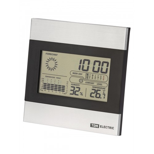 Метеостанция комнатная "Климат 2" горизонтальная, термометр, гигрометр, будильник, серебро, TDM