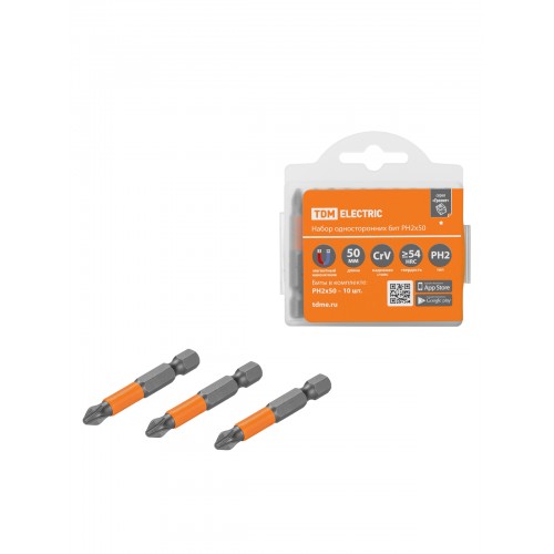 Набор бит PH2x50, односторонних, сталь CrV, Е 1/4", 10 шт., «Гранит» TDM