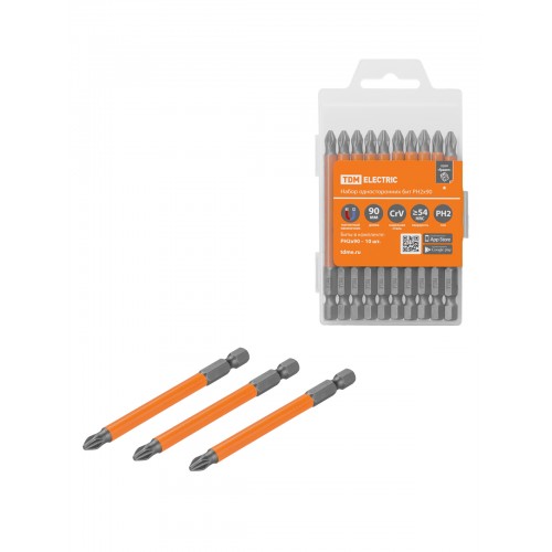 Набор бит PH2x90, односторонних, сталь CrV, Е 1/4", 10 шт., «Гранит» TDM
