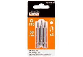 Насадка TORX T15 50мм  3шт GEPARD(бита звездочка шестилучевая звезда сталь S2  магнитна