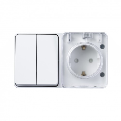 Блок ОП AtlasDesign Profi54 (розетка 16А 250В с заземл. защ. шторки + 2-кл. выкл. 10А) IP54 бел. SE