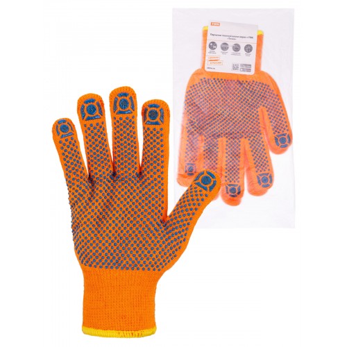 Перчатки плотной вязки акрил с ПВХ, "Точка", оранжевые, 8, 10 кл., 72-75 г, 1 пара, TDM