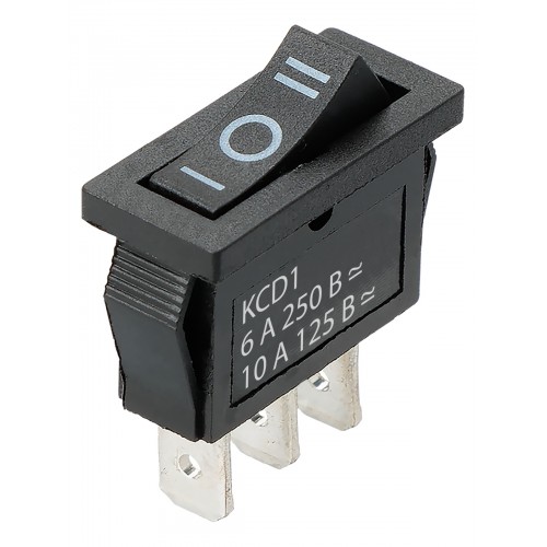 Переключатель клавишный KCD1-103 250В AC/DC, 1P, 6А, (3с), ON-OFF-ON, с нейтральным положением, черн