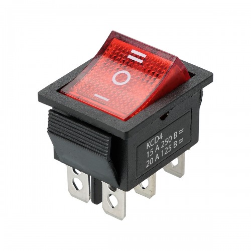 Переключатель клавишный KCD4-203N 250В AC/DC, 2P, 15А, (6с), ON-OFF-ON, c нейтральным положением, че
