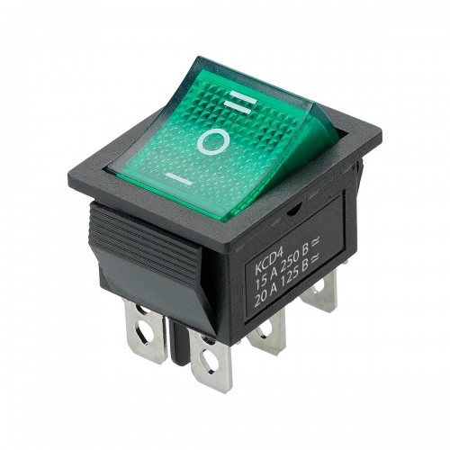 Переключатель клавишный KCD4-203N 250В AC/DC, 2P, 15А, (6с), ON-OFF-ON, с нейтральным положением, че