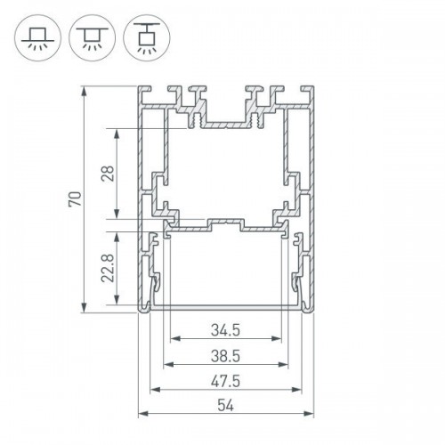 Профиль с экраном S2-LINE-5470-2500 ANOD+OPAL (Arlight, Алюминий)