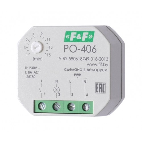 Реле времени PO-406 (задержка выкл. /управ. контактом 230В 8А 1НО IP20 монтаж в коробку d-60мм) F&F