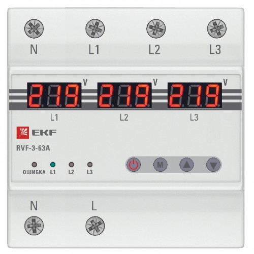 Реле выбора фаз с дисплеем RVF-3-63А EKF PROxima