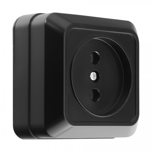 Розетка 2П открытой установки IP20 10А 250В (керамика) черная  "Альфа" General