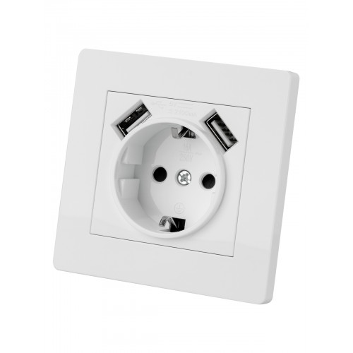 Розетка 2П+З 16А 250В + 2 USB порта 2,1А 5В белая "Сенеж" TDM