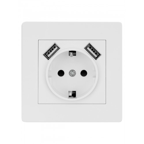 Розетка 2П+З 16А 250В + 2 USB порта 2,1А 5В белая "Сенеж" TDM