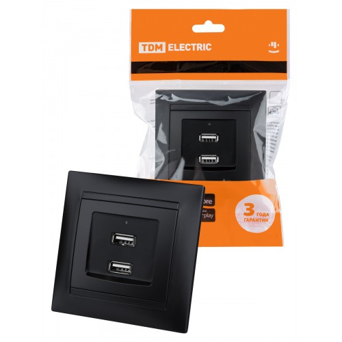Розетка 2USB порт 2,1А 5В графит "Лама" TDM