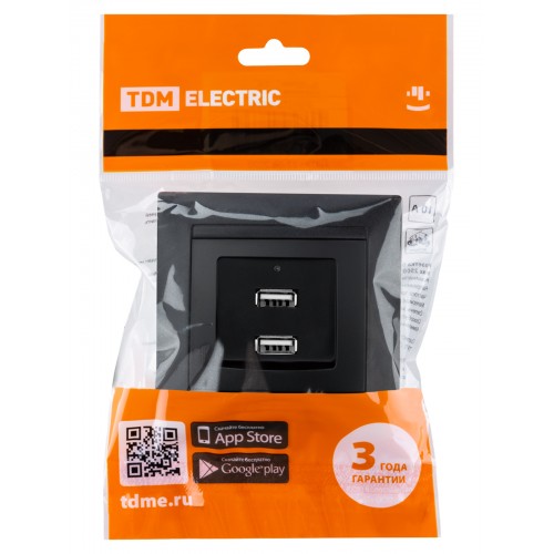 Розетка 2USB порт 2,1А 5В графит "Лама" TDM