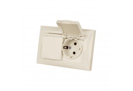 Розетка двойная 2П+З 16А 250В IP44 с защ. шт. с крышкой сл. кость 