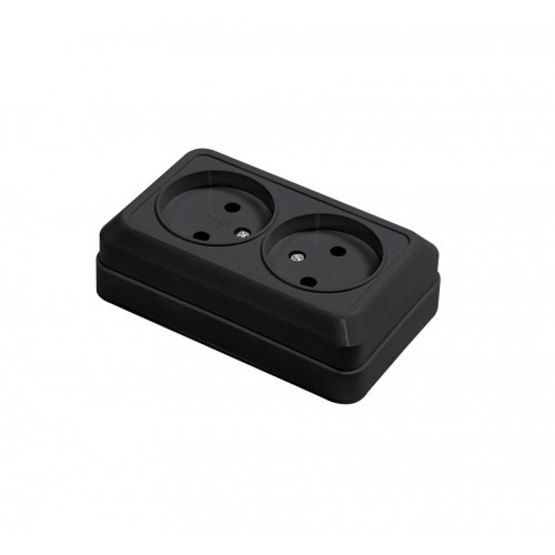 Розетка двойная BOLLETO черная накладная 7102B IN HOME