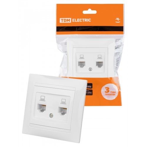 Розетка компьютерная двойная RJ45 белая "Лама" TDM