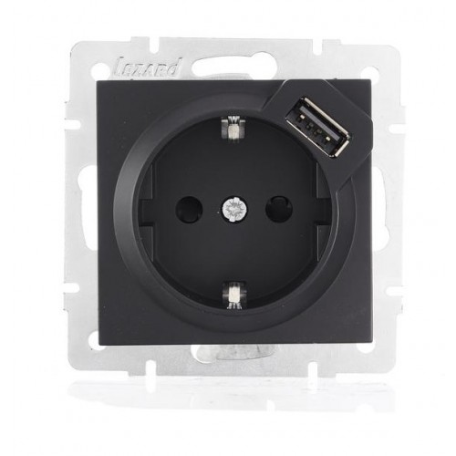 Розетка с/з + USB разъём чёрный бархат VESNA