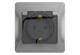 Розетка 1-м СП Glossa 16А IP20 с заземл. защ. шторки с крышкой в сборе алюм. SchE