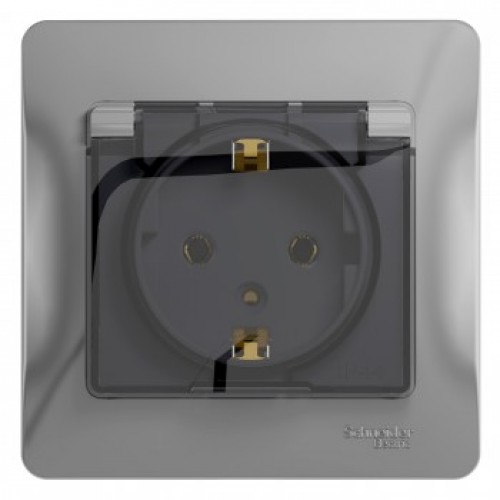 Розетка 1-м СП Glossa 16А IP20 с заземл. защ. шторки с крышкой в сборе алюм. SchE