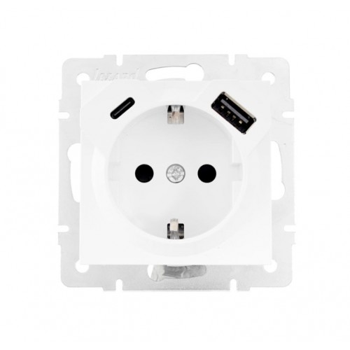 Розетка с заземлением TC+USB разъём белая VESNA