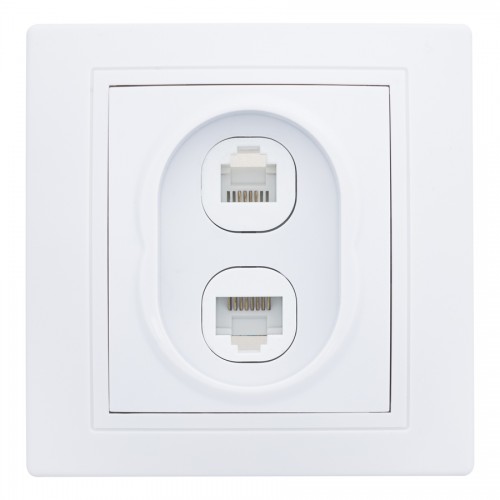 Розетка телефонная RJ11 + компьютерная RJ45 скрытой установки IP20, белая "Дельта" General