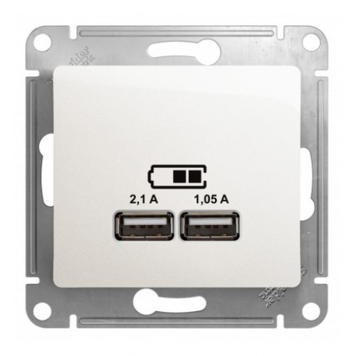 Розетка USB 2-м СП Glossa тип A+A 5В/2100мА 2х5В/1050мА механизм перламутр. SchE