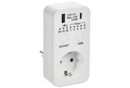 РТЭ-4 Розетка-таймер электронный с USB A+C 15мин-8ч 16А IP20 белый IEK