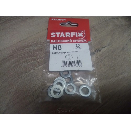 Шайба М8 плоская, цинк, DIN 125 (10 шт в зип-локе) STARFIX