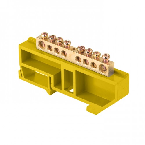 Шина "0" N (6х9мм) 8 отверстий латунь желтый изолятор на DIN-рейку EKF PROxima