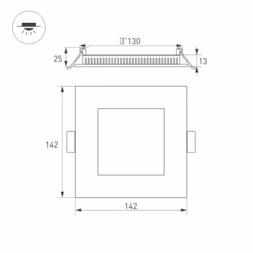 Светильник DL-142x142M-13W White (Arlight, IP40 Металл, 3 года)