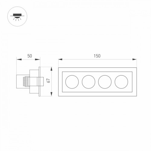 Светильник MS-ORIENT-BUILT-TURN-TC-S67x150-10W Warm3000 (BK-BK, 30 deg, 230V) (Arlight, IP20 Металл,