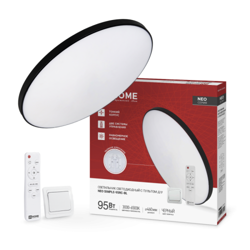 Светильник светодиодный NEO SIMPLE-95RC-BL 95Вт 230В 3000-6500K 7600Лм 460x67мм с пультом ДУ черный IN HOME