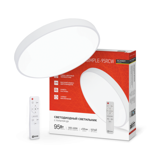 Светильник светодиодный SCANDY SIMPLE-95RCW 95Вт 230В 3000-6500K 7600Лм 500x50мм с пультом ДУ белый IN HOME
