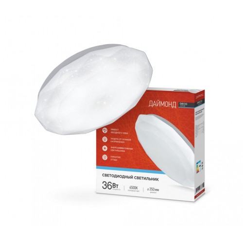 Светильник светодиодный серии DECO ДАЙМОНД 36Вт 230В 6500К 3240Лм 380х55мм IN HOME