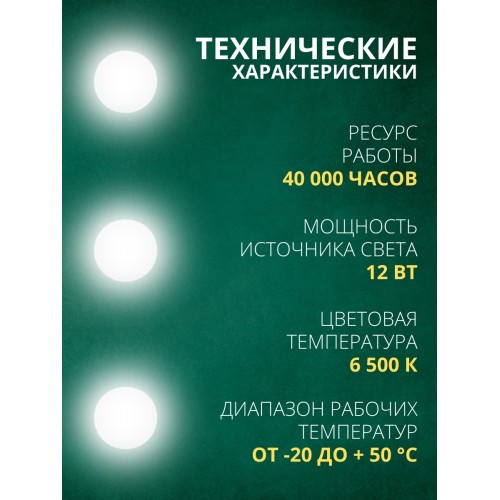 Светильник ультратонкий встраиваемый светодиодный "Даунлайт НАРОДНЫЙ " СВО (белый) 12 Вт 6500К