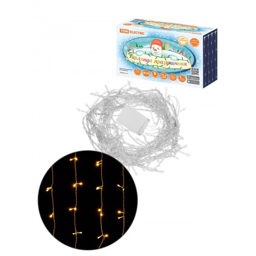 Гирлянда светодиодная "Занавес" 1,5х1,5 м, 168LED, белый тёплый, 8 режимов, 250 В, IP20, TDM