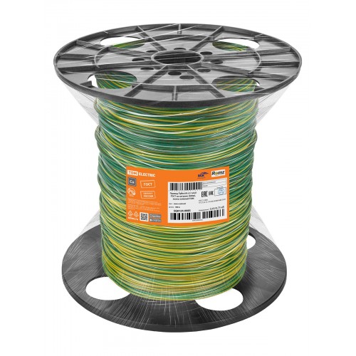 Провод ПуВнг(А)-LS 1*4,0 ГОСТ на катушке (500м), желто-зеленый TDM