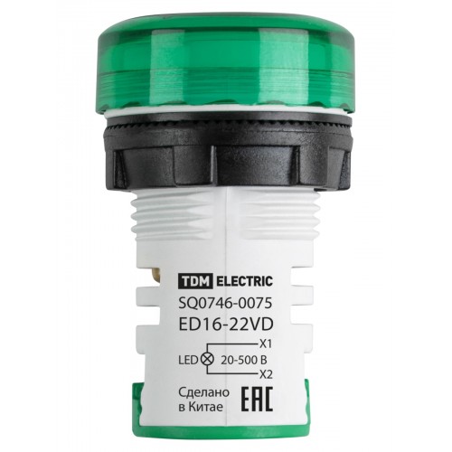 Индикатор значения напряжения ED16-22VD d22мм 20В-500В зеленый TDM
