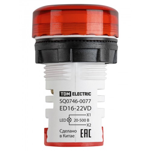 Индикатор значения напряжения ED16-22VD d22мм 20В-500В красный TDM