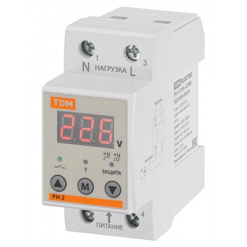 Реле напряжения 1ф РН 2 25А-220В (LED-дисплей) TDM