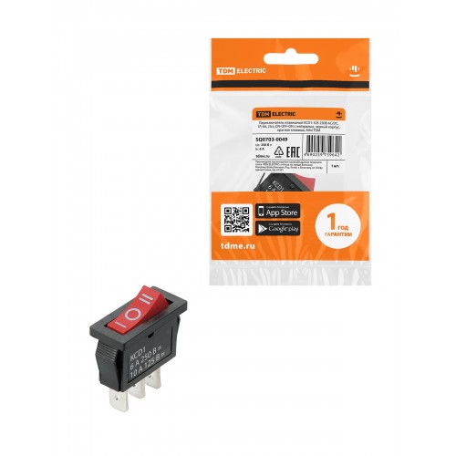Переключатель клавишный KCD1-103 250В AC/DC, 1P, 6А, (3с), ON-OFF-ON с нейтралью, черный корпус, кра